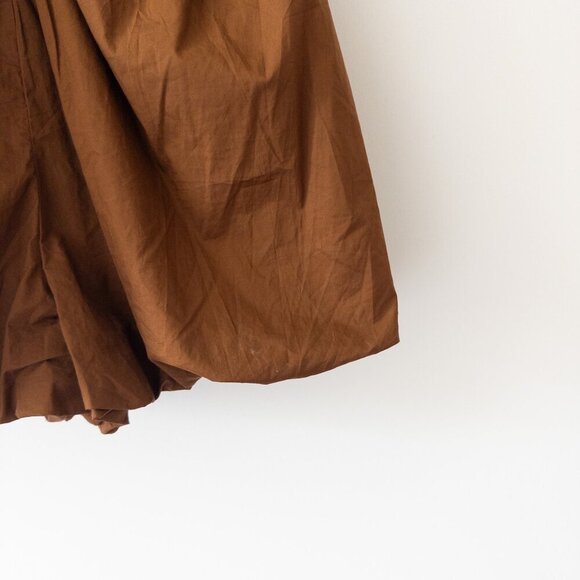 Endless Rose Shirred Blouson Romper in Camel Brown with Puffed Shorts Size S - Picture 9 of 10